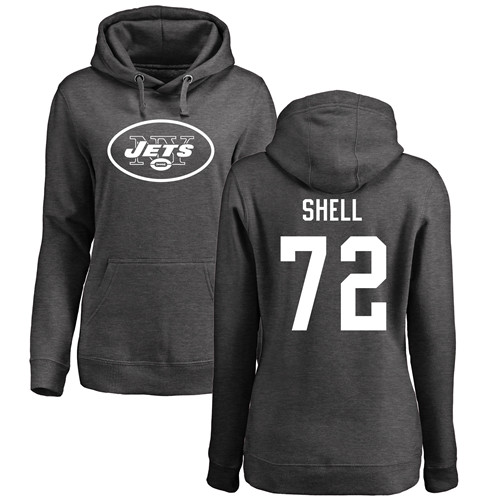 New York Jets Ash Women Brandon Shell One Color NFL Football #72 Pullover Hoodie Sweatshirts->women nfl jersey->Women Jersey